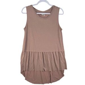 Mote Womens Medium Mauve‎ Brown Tiered Ruffle High-Low Sleeveless Modal Tank Top